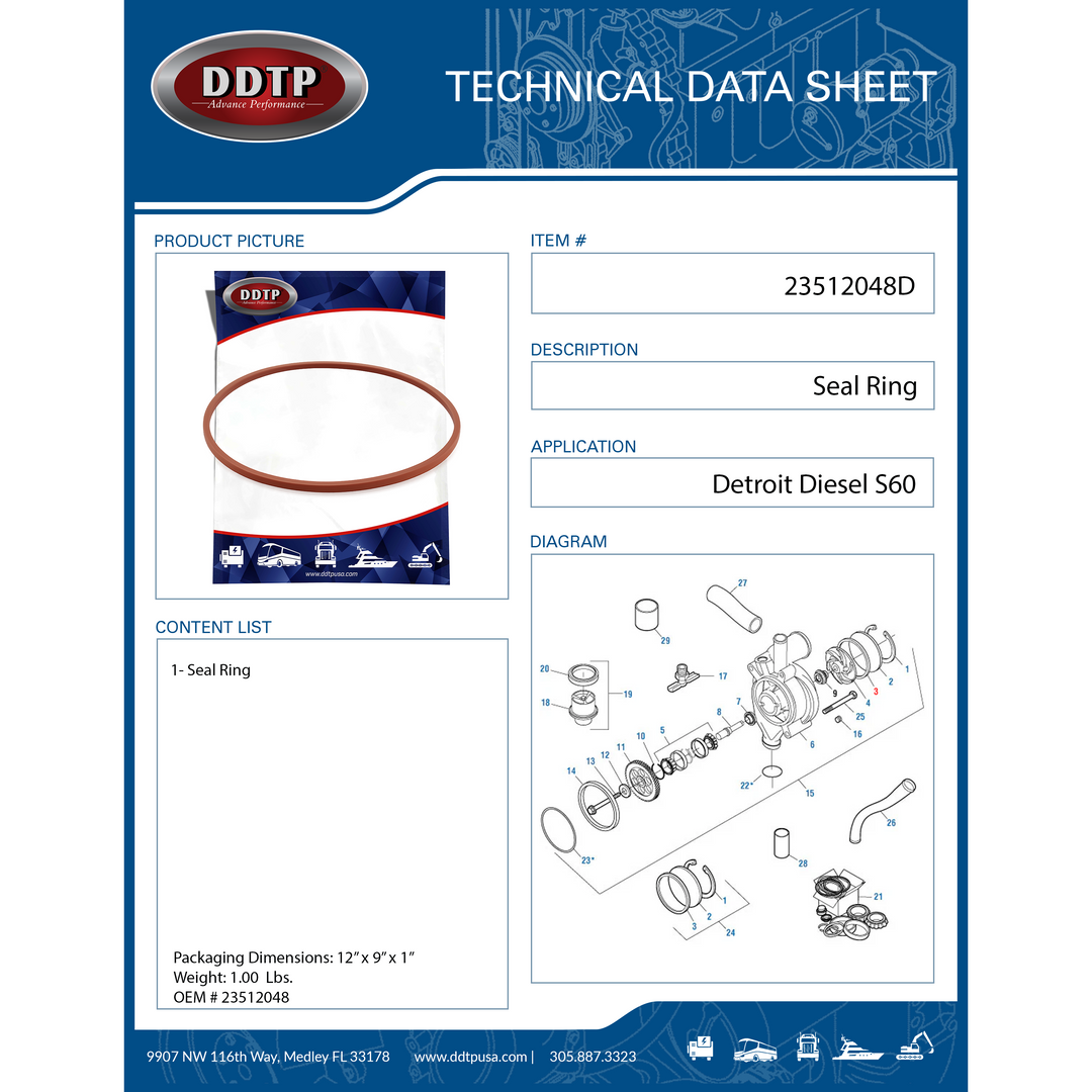Seal Ring Water Pump Cover For Detroit Diesel S60