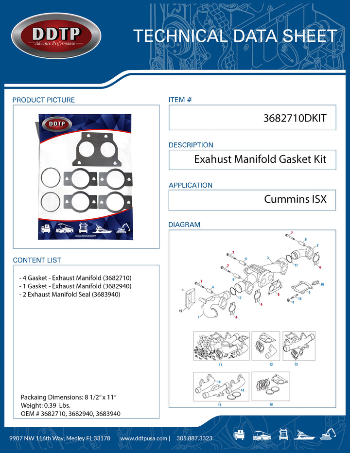 Exahust Manifold Gasket Kit Cummins ISX (3682710)