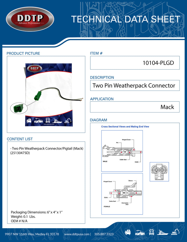 Two Pin Weatherpack Connector/Pigtail (Mack)(25130475D)