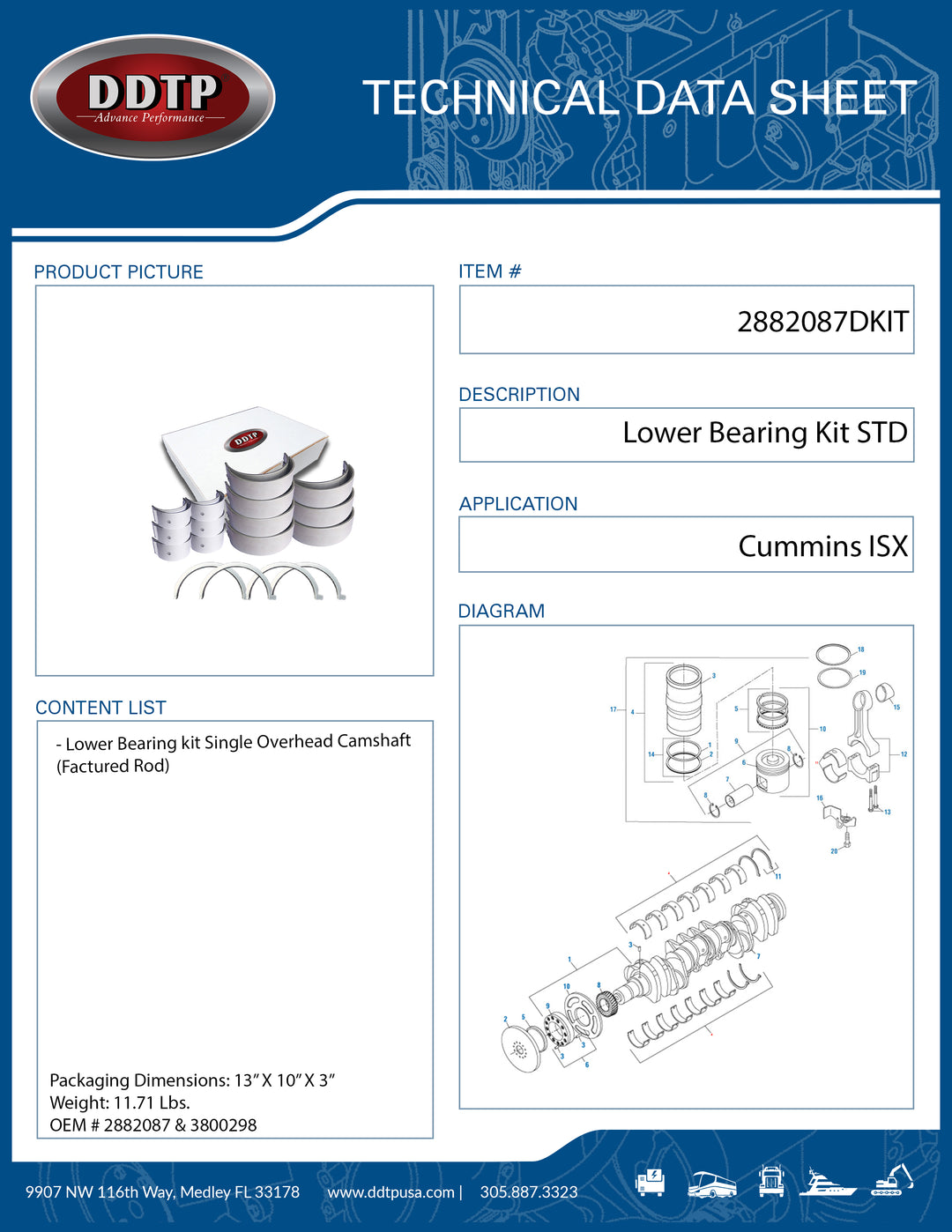 Lower Bearing Kit STD Cummins ISX Single overhead camshaft (2882087)