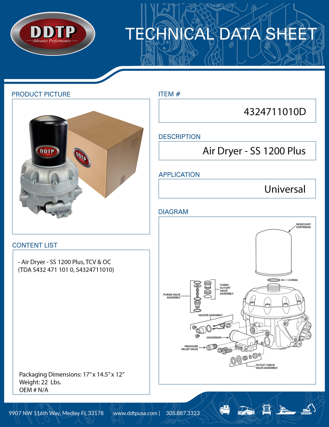 Air Dryer - SS 1200 Plus, TCV & OC (TDA S432 471 101 0, S4324711010)