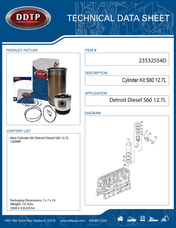 New Cylinder Kit Detroit Diesel S60 12.7L ( 23532554 )