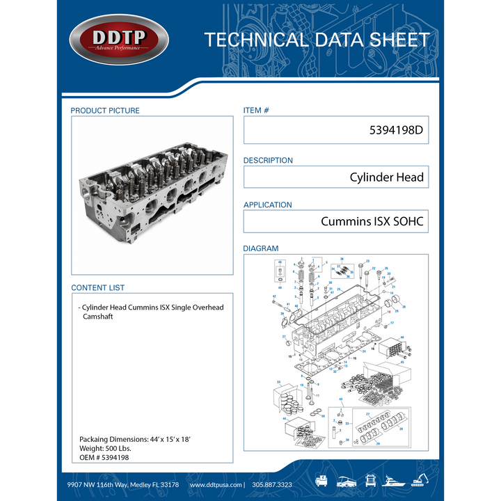 Cylinder Head Assembly Cummins ISX Single Overhead Camshaft