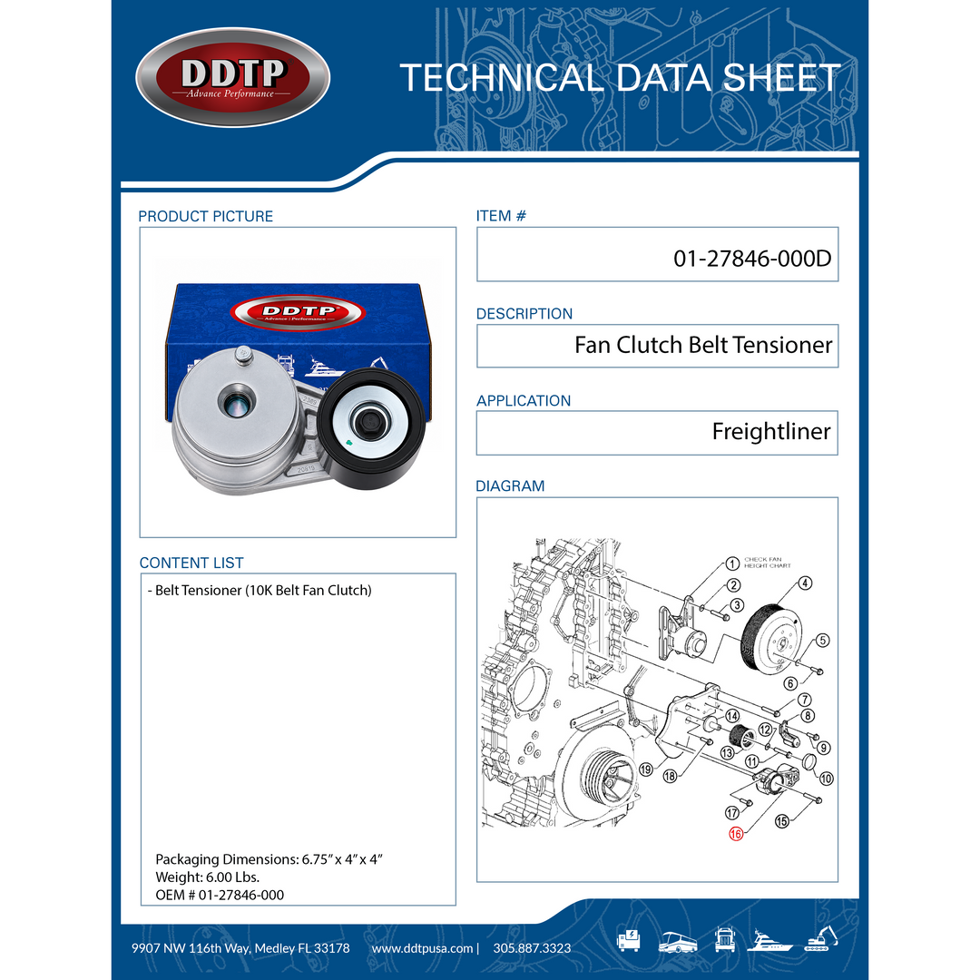 Polea tensora de correa Freightliner 10K, embrague de ventilador de correa (01-27846-000, FLT689436)