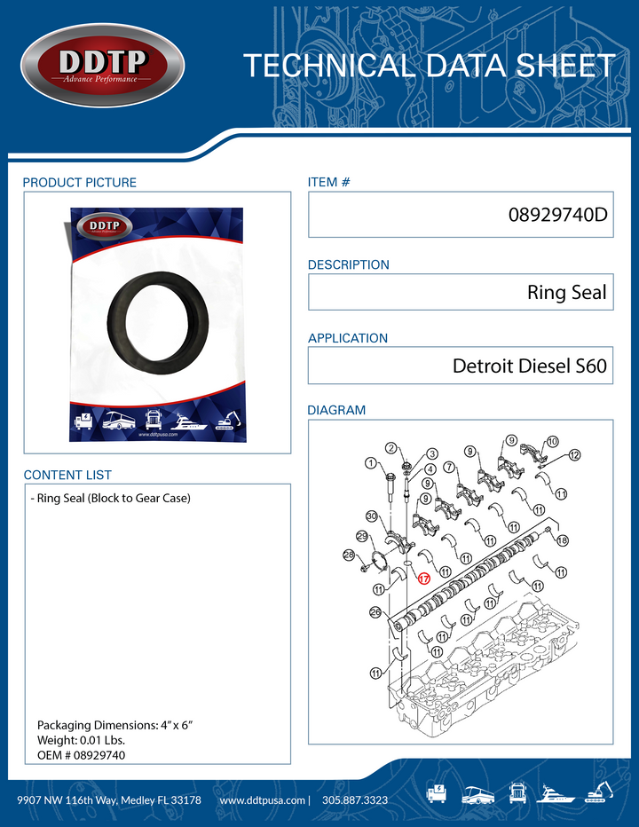 Ring Seal Block to Gear Case Detroit Diesel S60 (08929740)