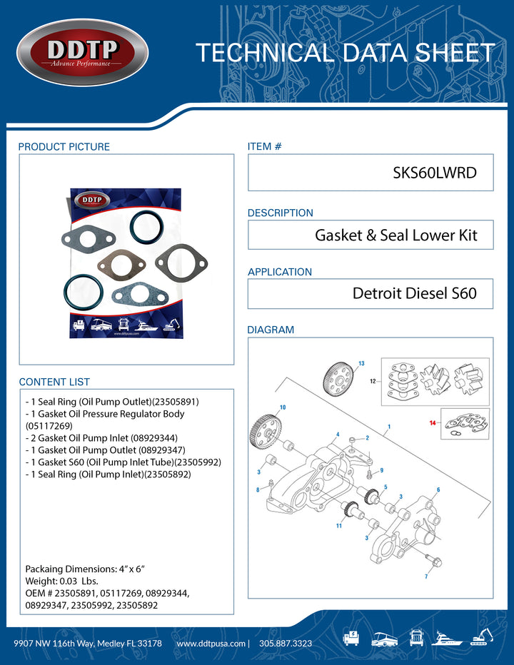 Gasket & Seal Lower Kit S60