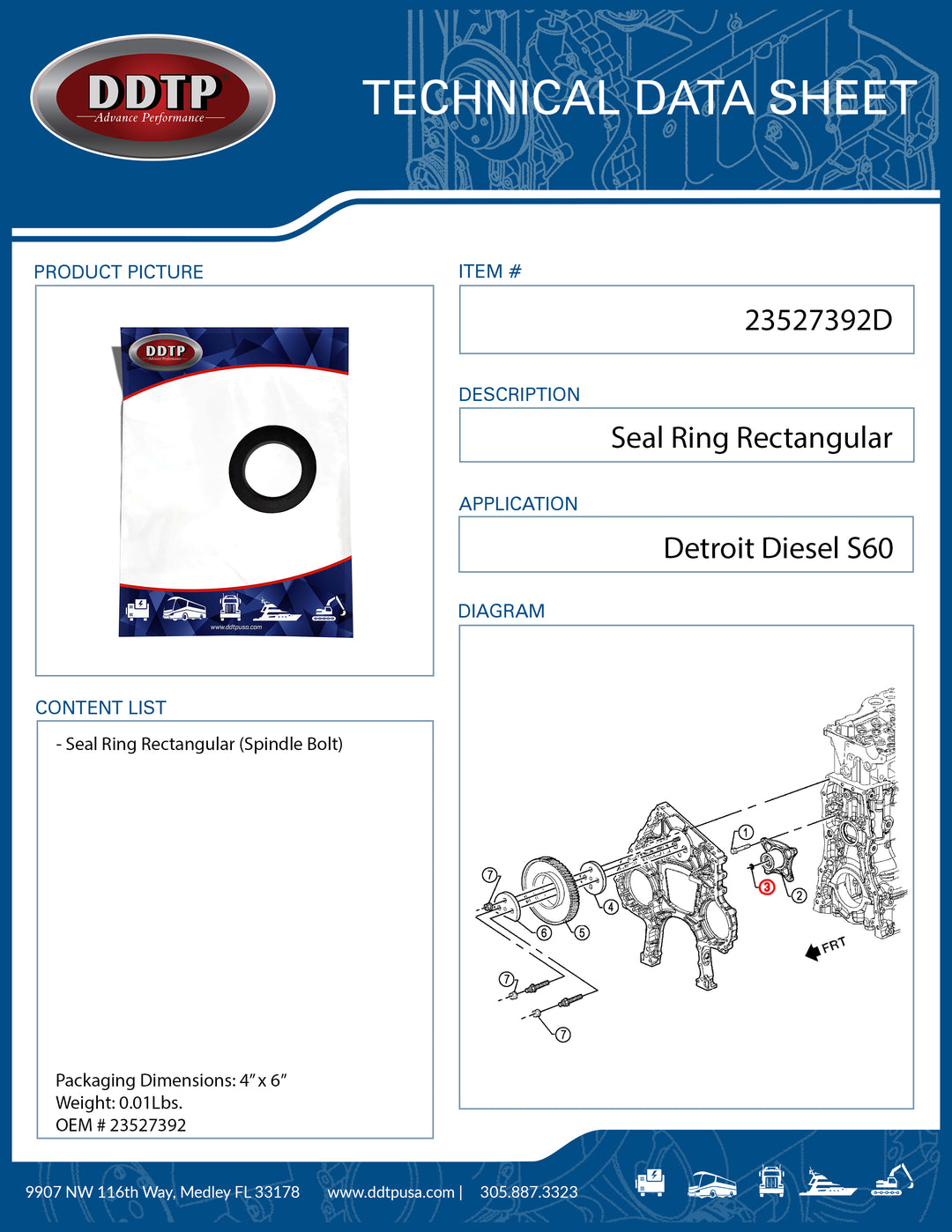 Seal Ring Rectangular Spindle Bolt S60 ( 23527392 )