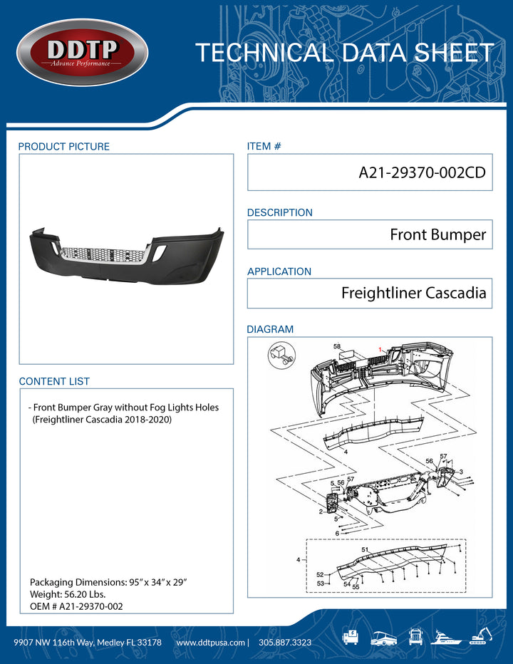 Bumper Gray W/O Fog Lights Holes with Chrome (Cascadia 18-20)