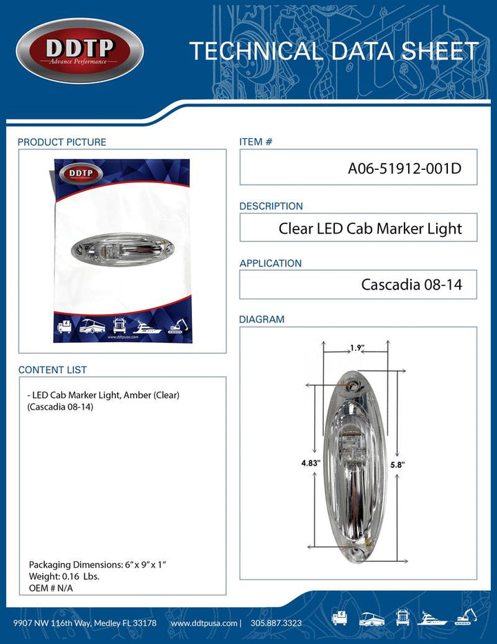 Clear LED Cab Marker Light (Cascadia 08-14)