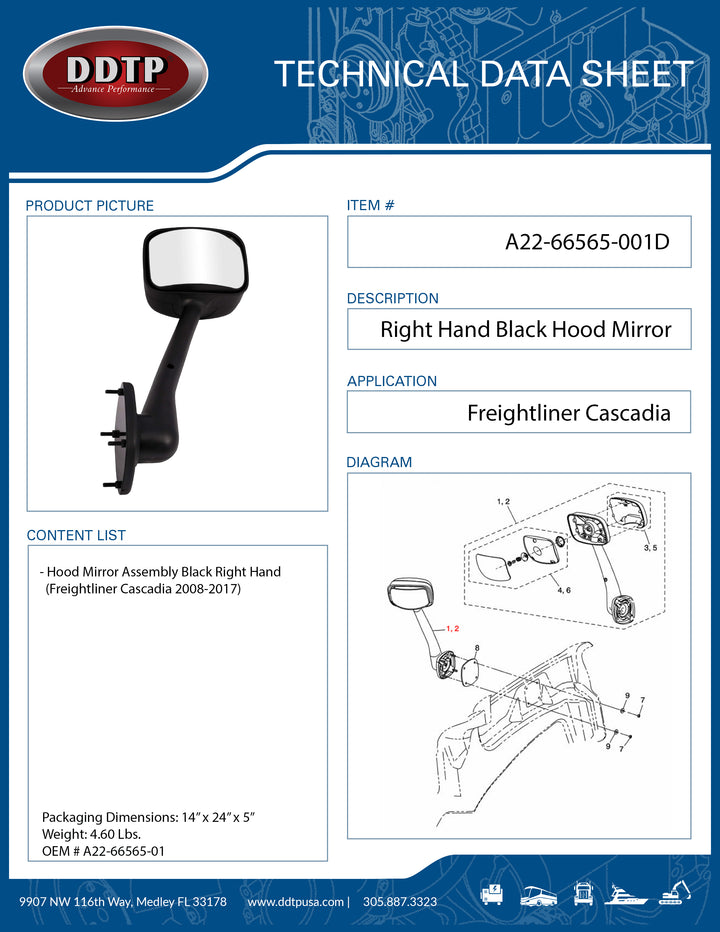 Hood Mirror ASM Black RH (Cascadia 08-17)