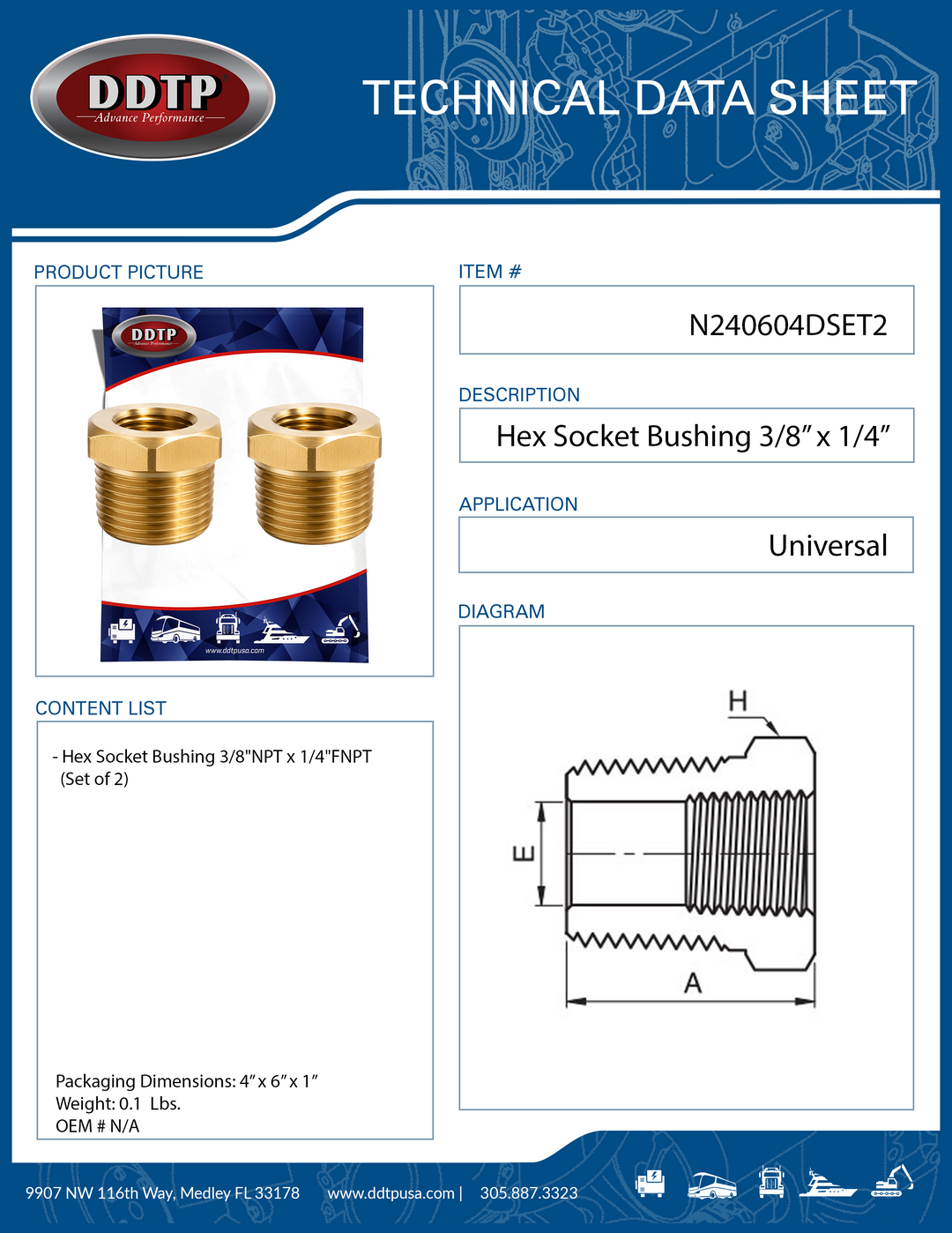 Casquillo hexagonal de 3/8" NPT x 1/4" FNPT (juego de 2)