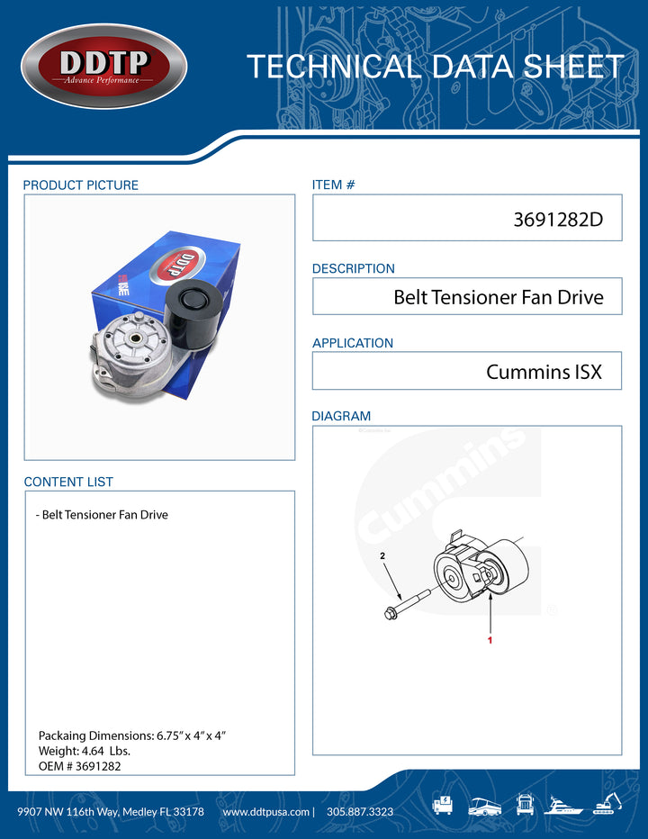 Belt Tensioner Fan Drive Cummins ISX (4299051, 3691282)