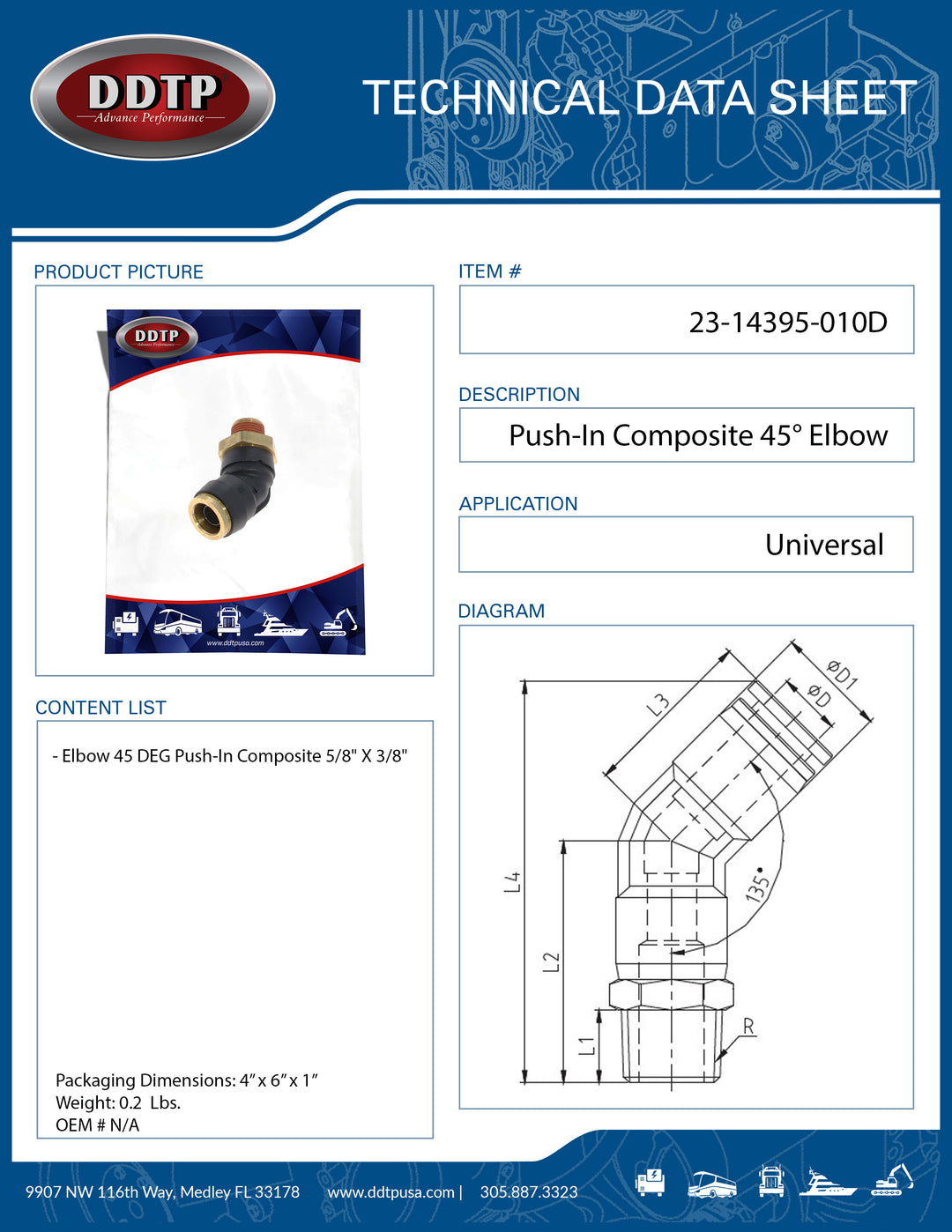 Codo de 45° compuesto de inserción a presión de 5/8" x 3/8"