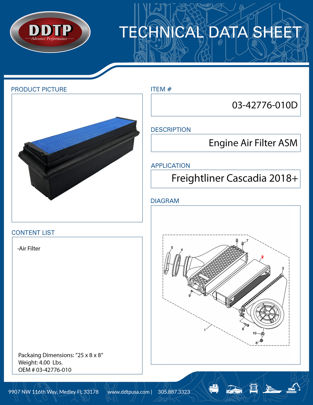 Engine Air Filter ASM Freightliner Cascadia 2018+