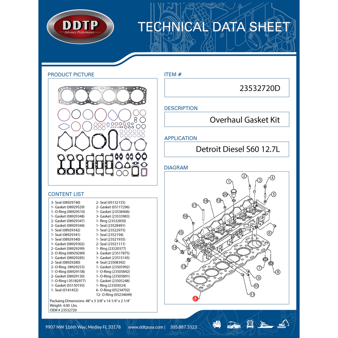 Engine Complete Overhaul Gasket Set (Non-EGR) Detroit Diesel Series 60 12.7L