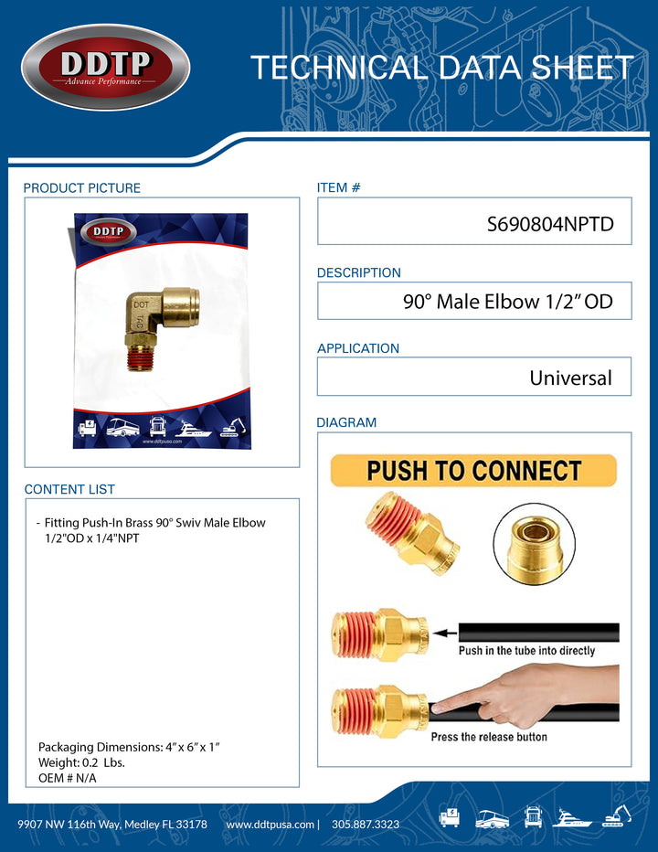 90° Male Elbow 1/2” OD x 1/4" NPT