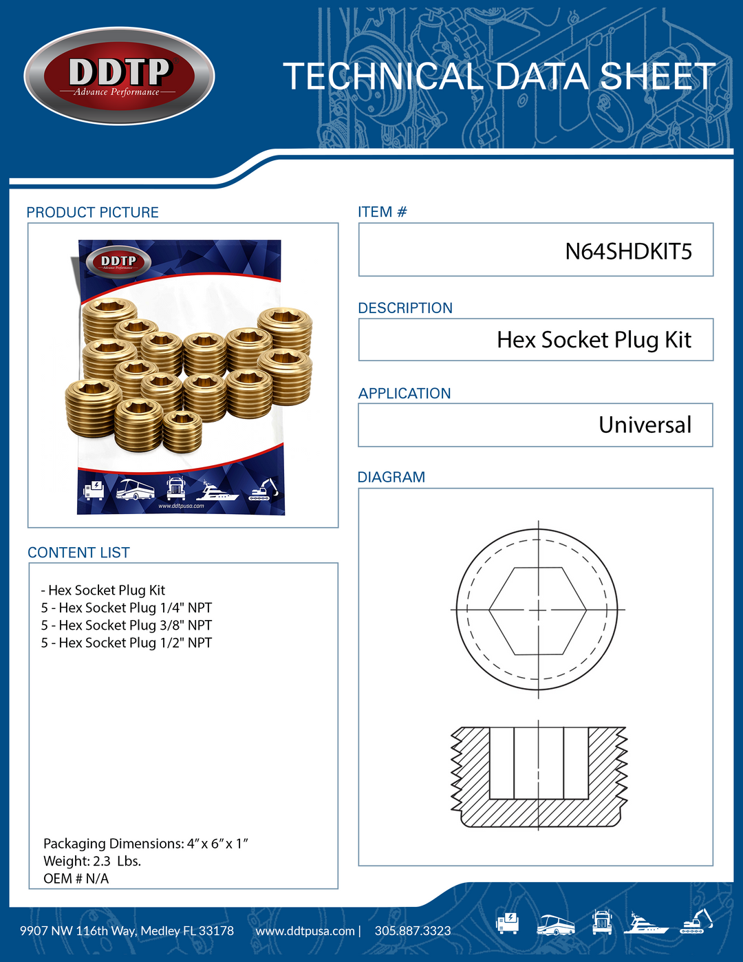 Kit de tapón de enchufe hexagonal (5 - 1/4" + 5 - 3/8" + 5 - 1/2") NPT
