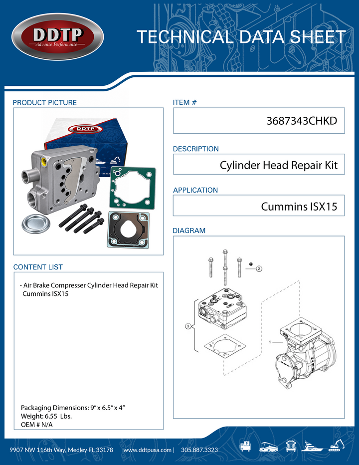 Air Brake Compressor Cylinder Head Kit Cummins ISX15