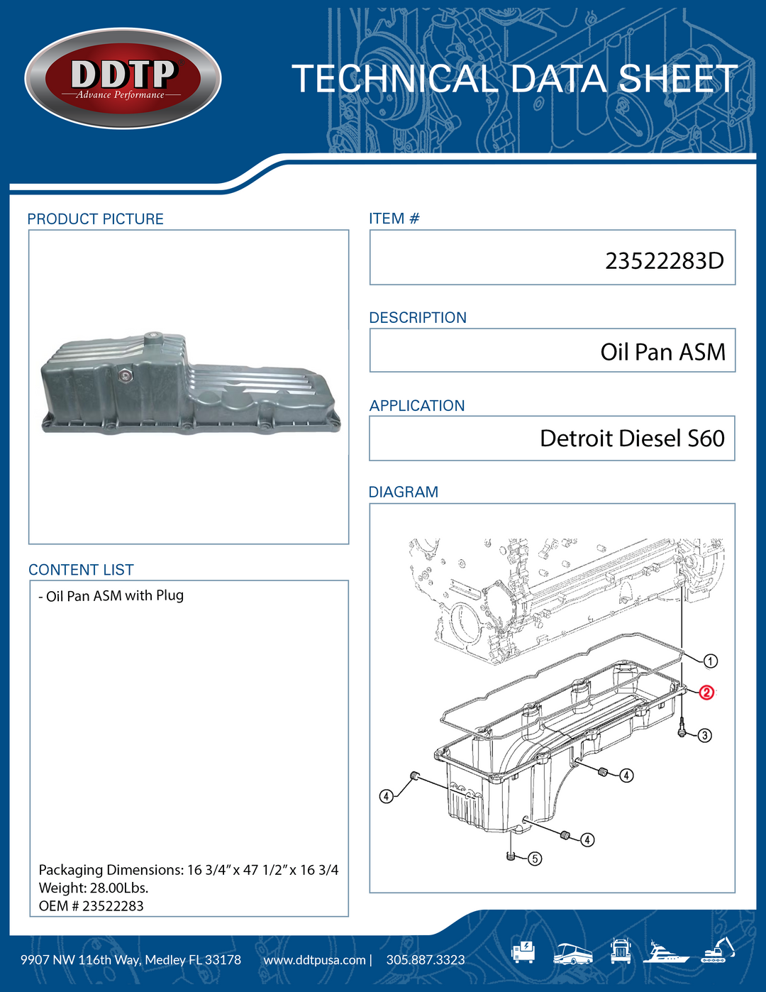 Oil Pan Assembly with Plug Detroit Diesel S60 (23522283)