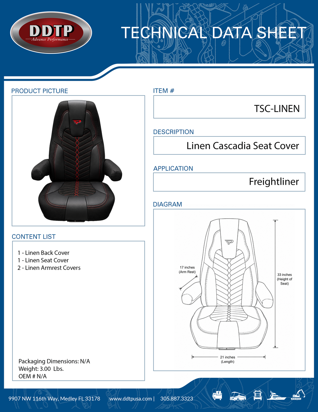 Seat Covers Full Set High Back Cascadia 33  (Red, Blue & Grey Stitching)
