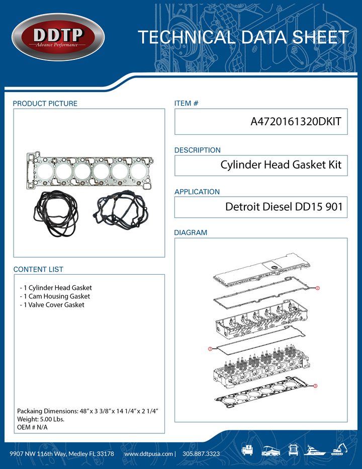 Kit de juntas de culata y tapa de válvulas DD15 (901) (A4720161320)