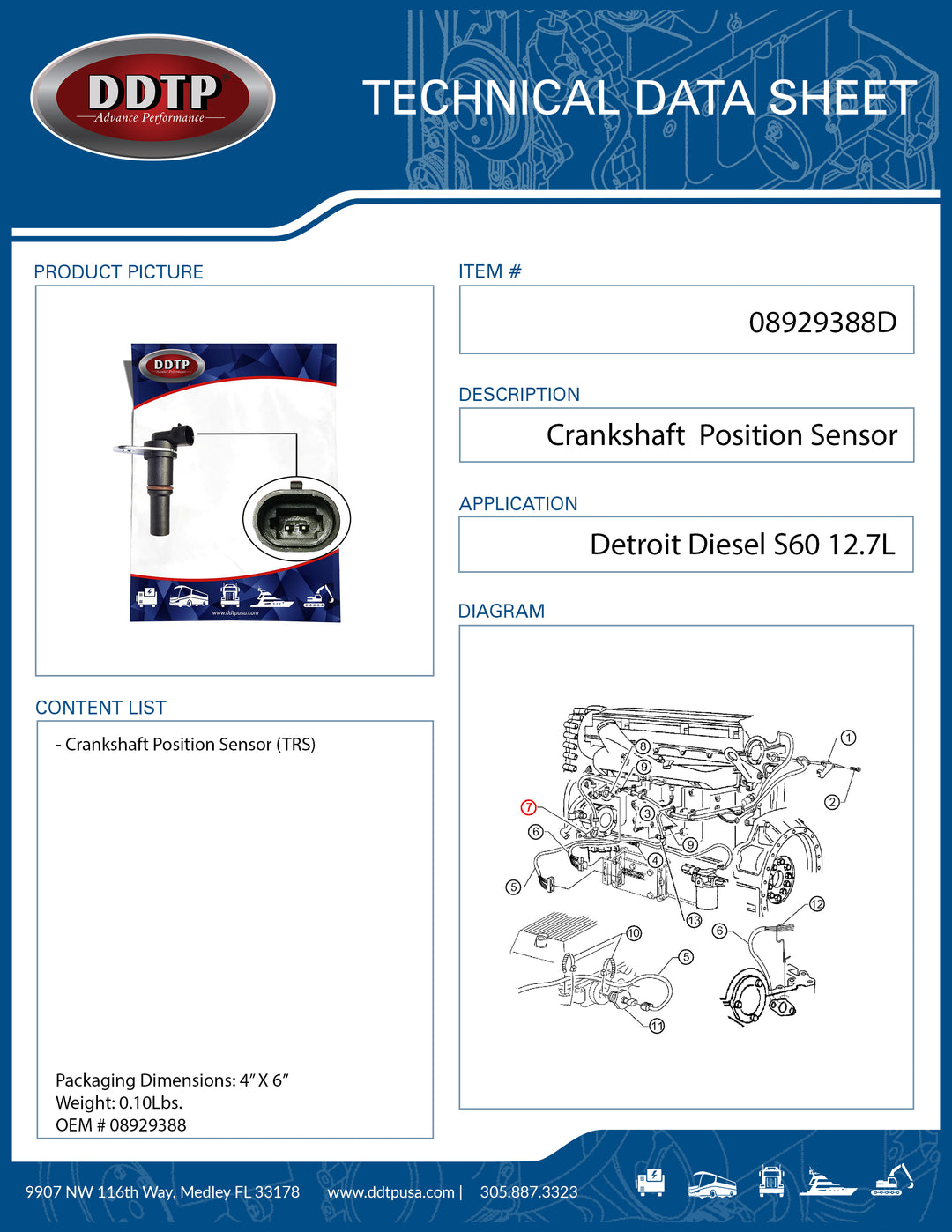 Crankshaft Position Sensor (TRS) S60 12.7L (08929388)