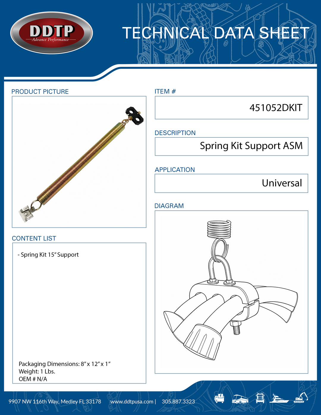 Kit de resorte de soporte de 15" (451052DKIT)