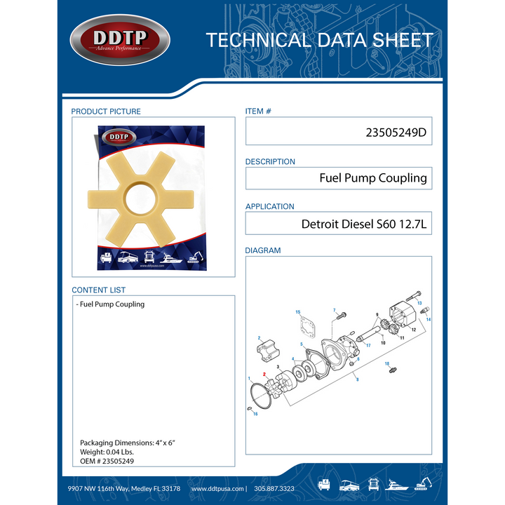Acoplamiento de bomba de combustible Detroit Diesel S60 12.7L (23505249)