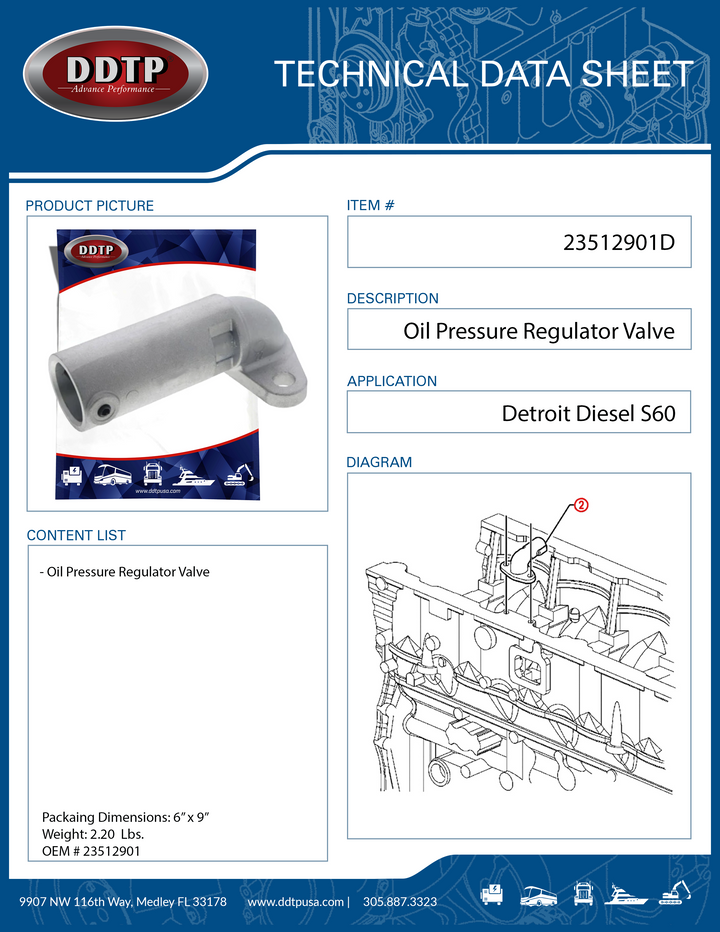 Oil Pressure Regulator Valve Detroit Diesel S60 (23512901)