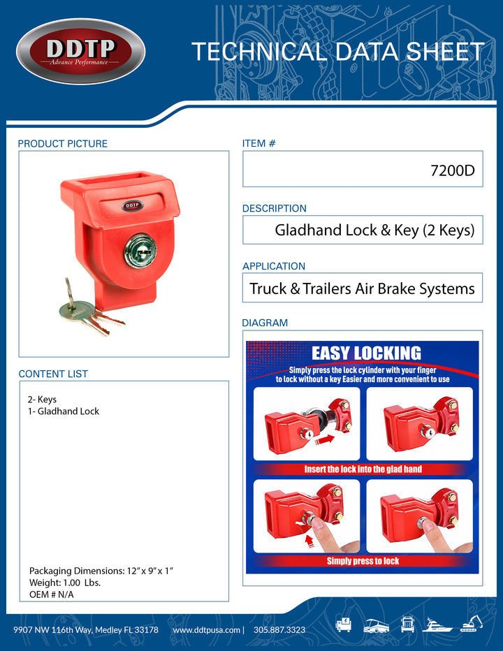 Gladhand Lock & Key K-611 (2 Keys)