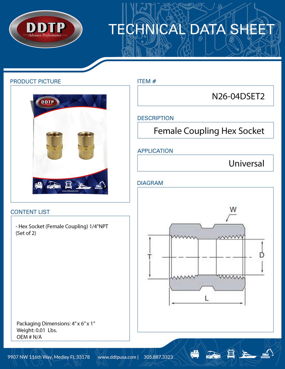 Hex Female Coupling 1/4" (Set of 2)