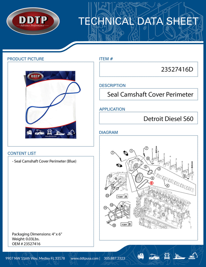 Seal Camshaft Cover Perimeter S60 Blue ( 23527416 )