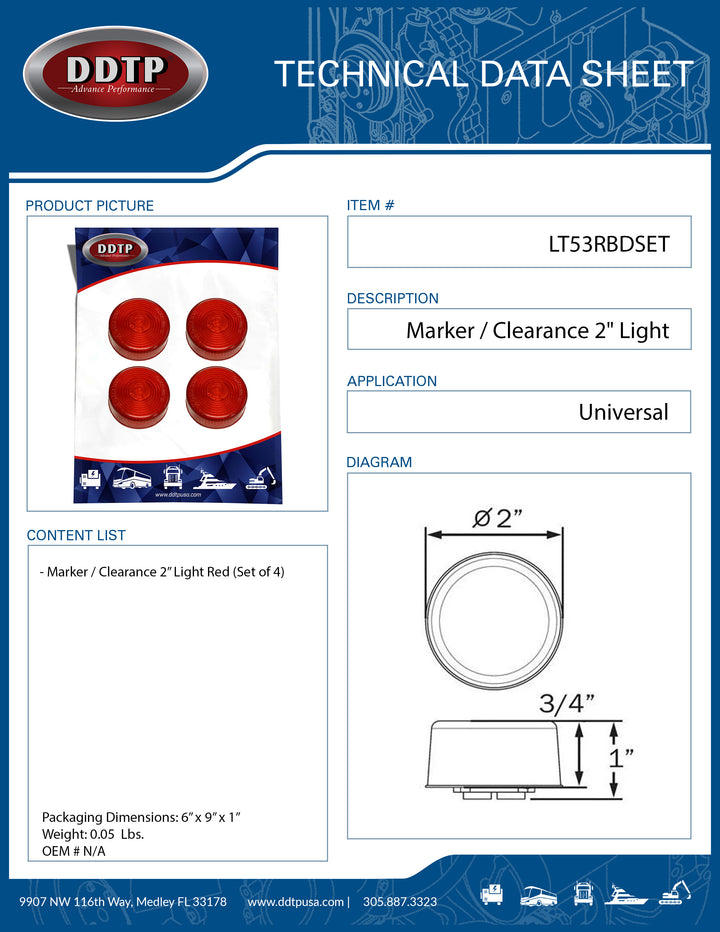 Red Marker / Clearance 2" Light (Set of 4)