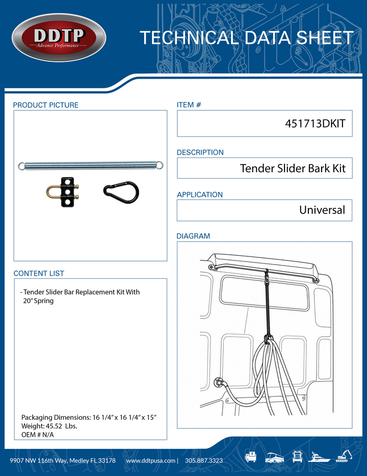 Kit de reemplazo de barra deslizante Tender con resorte de 20"