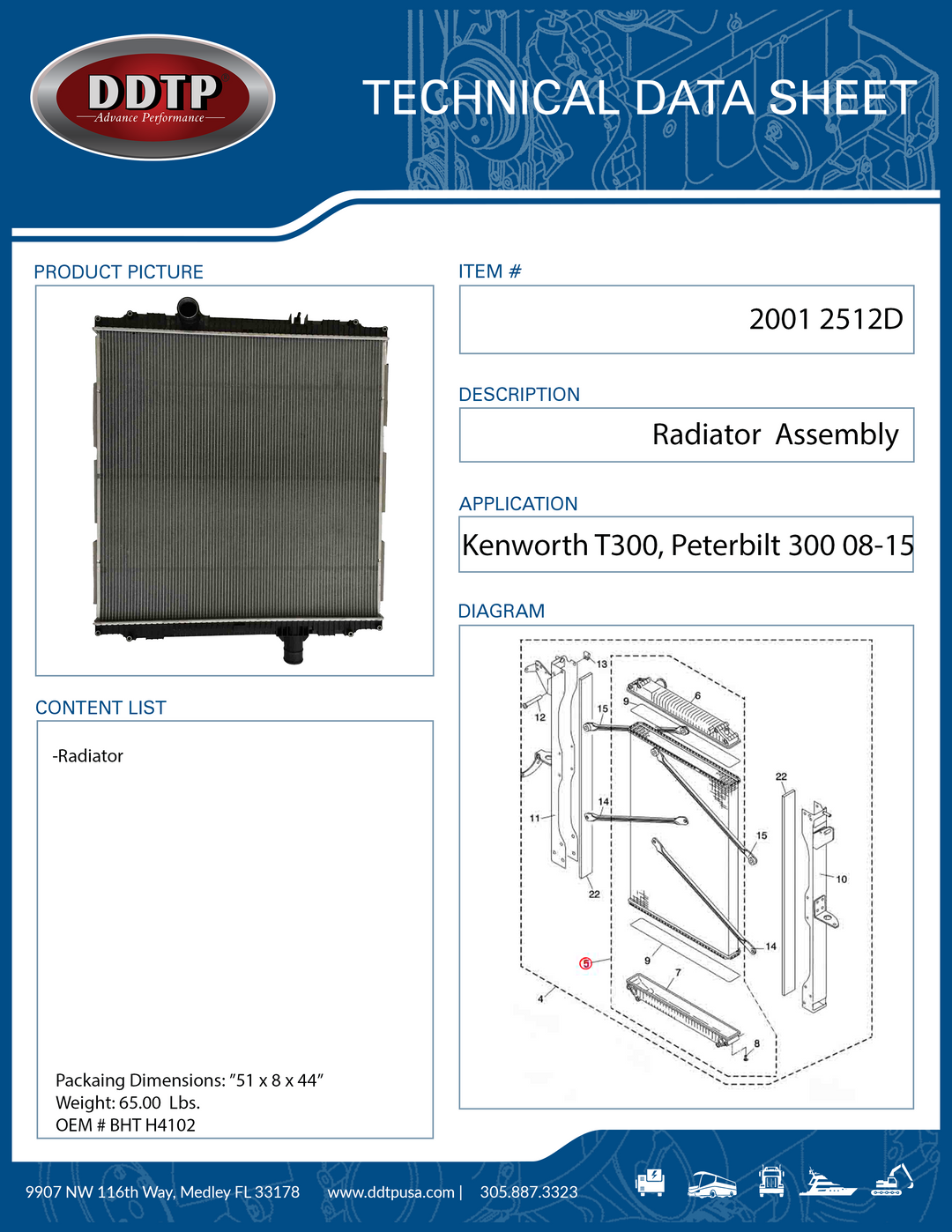 Ttp Radiators Radiator Kenworth T300, Peterbilt 300 Series 08-15 ( BHT H4102 ) – DDTP ...