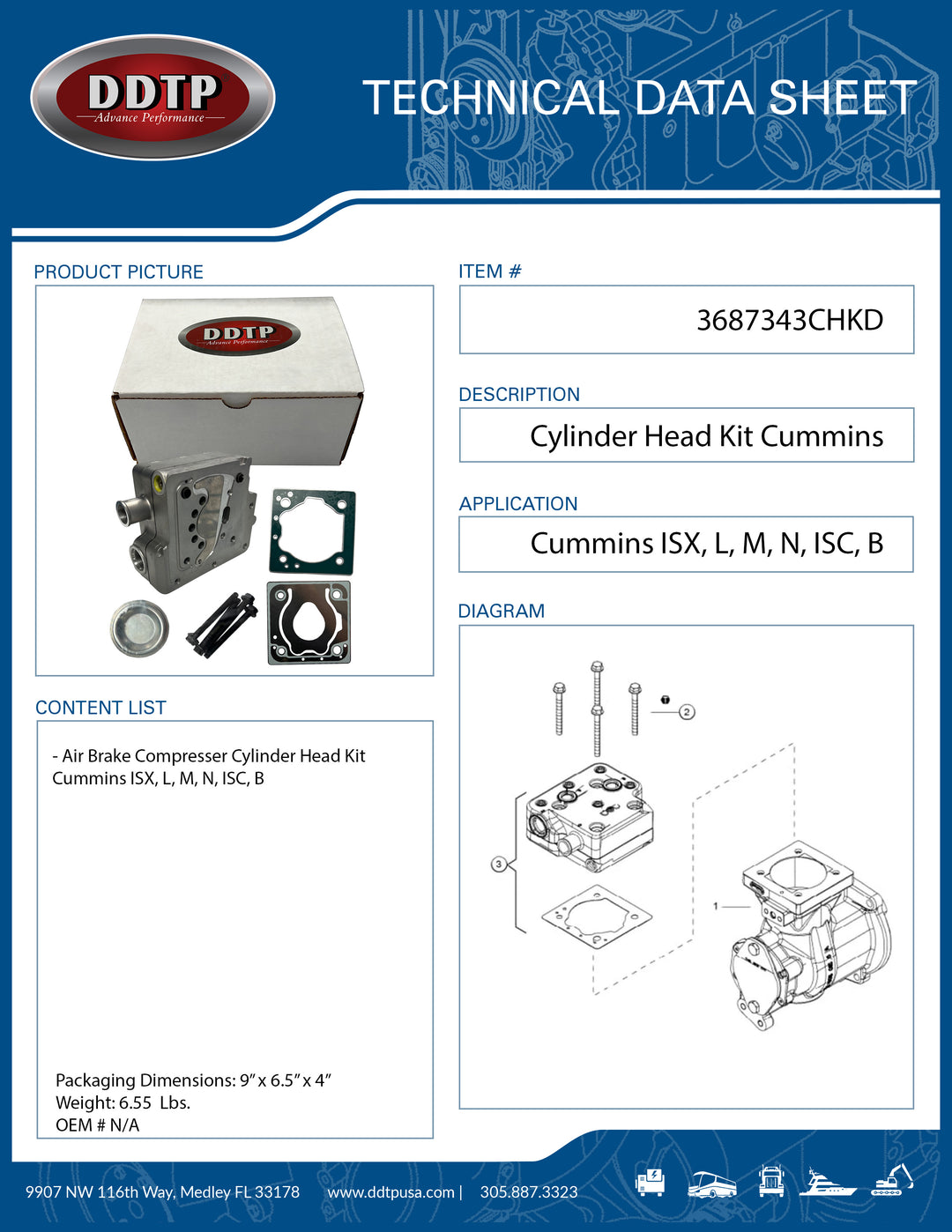 Air Brake Compressor Cylinder Head Kit Cummins ISX, L, M, N, ISC, B