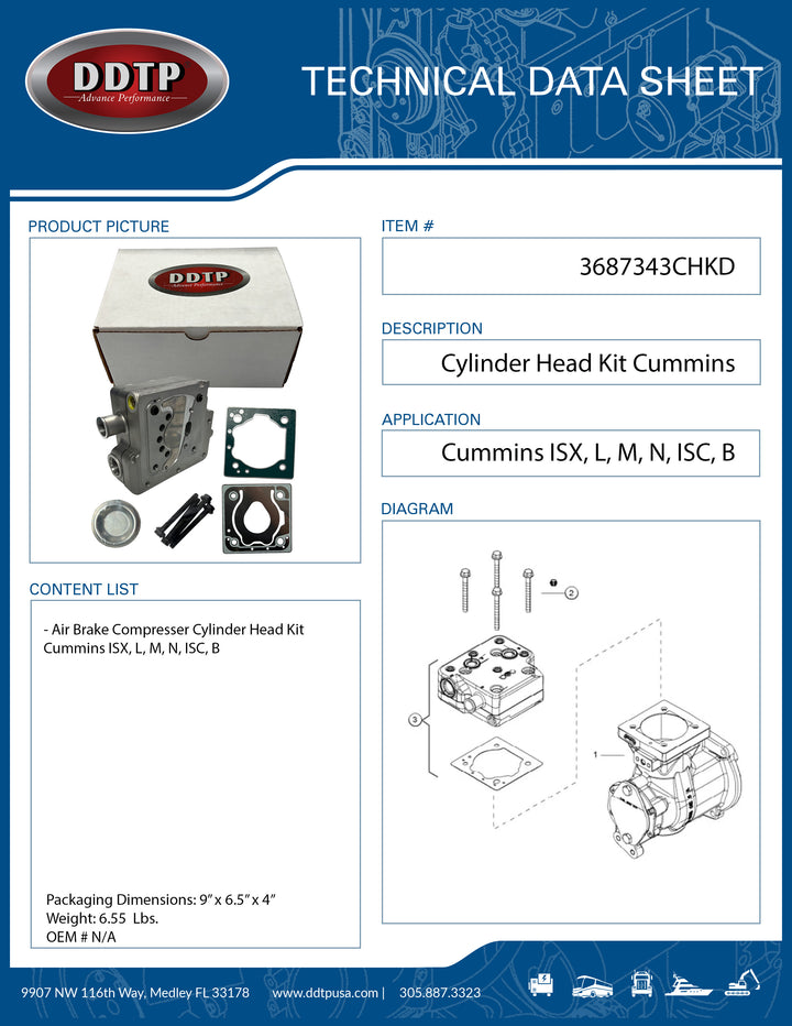 Air Brake Compressor Cylinder Head Kit Cummins ISX, L, M, N, ISC, B