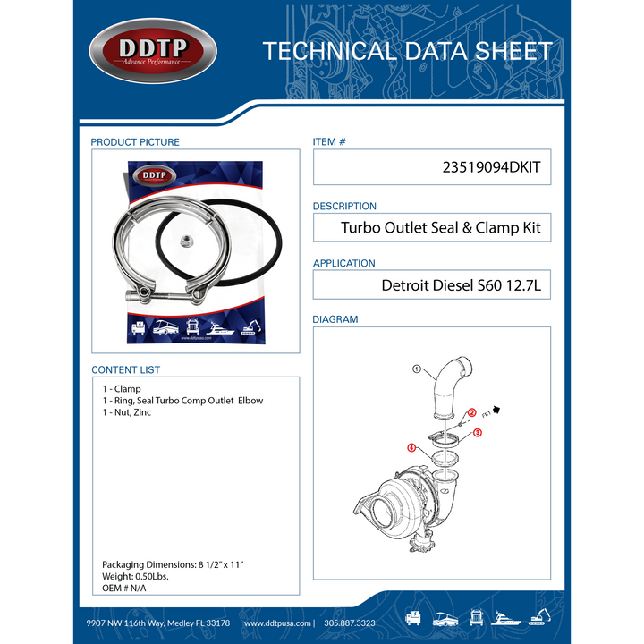 Turbo Outlet Seal & Clamp Kit Detroit Diesel S60 12.7L