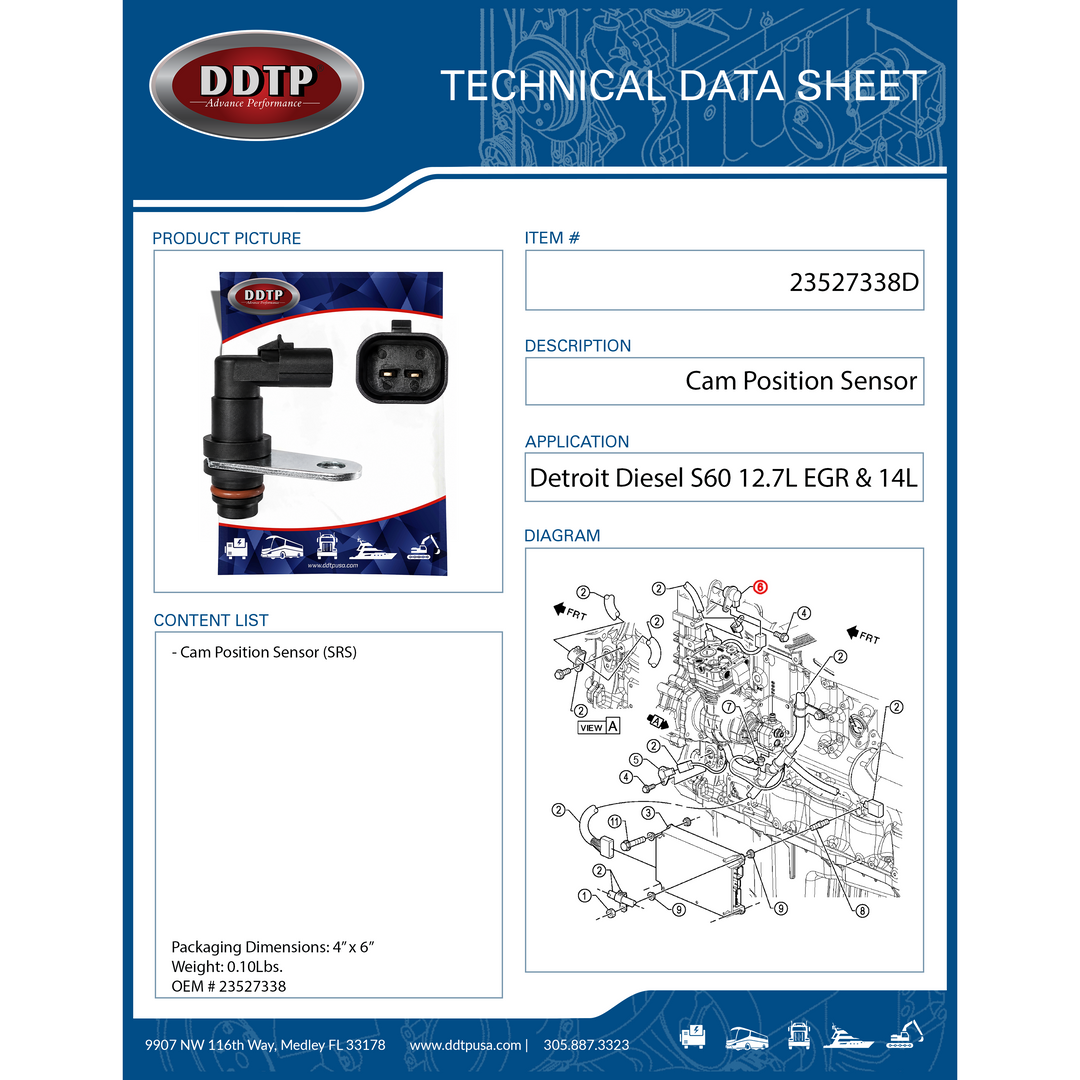 Engine Camshaft Position Sensor Synchronous Reference Sensor S60 12.7L EGR & 14L DDEC-V