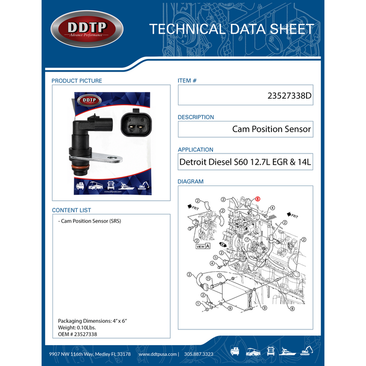 Engine Camshaft Position Sensor Synchronous Reference Sensor S60 12.7L EGR & 14L DDEC-V