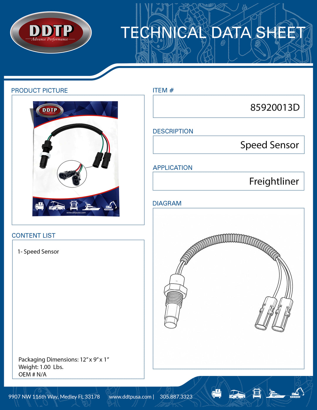 Speed Sensor (Freightliner)(SAA 85920013)