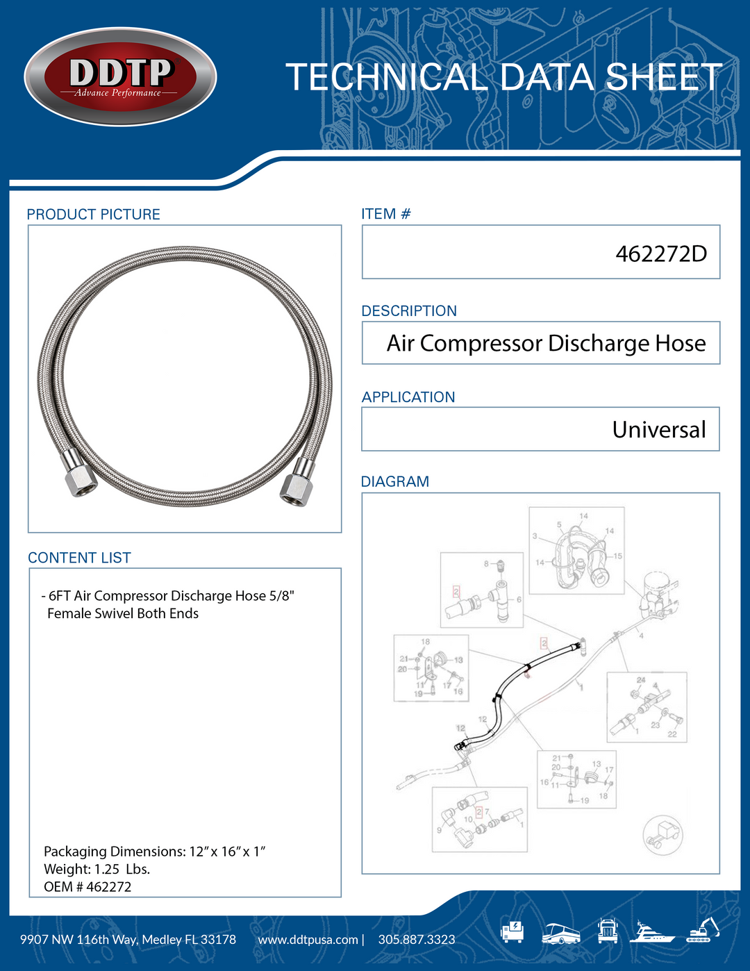 6FT Air Compressor Discharge Hose 5/8" Female Swivel Both Ends