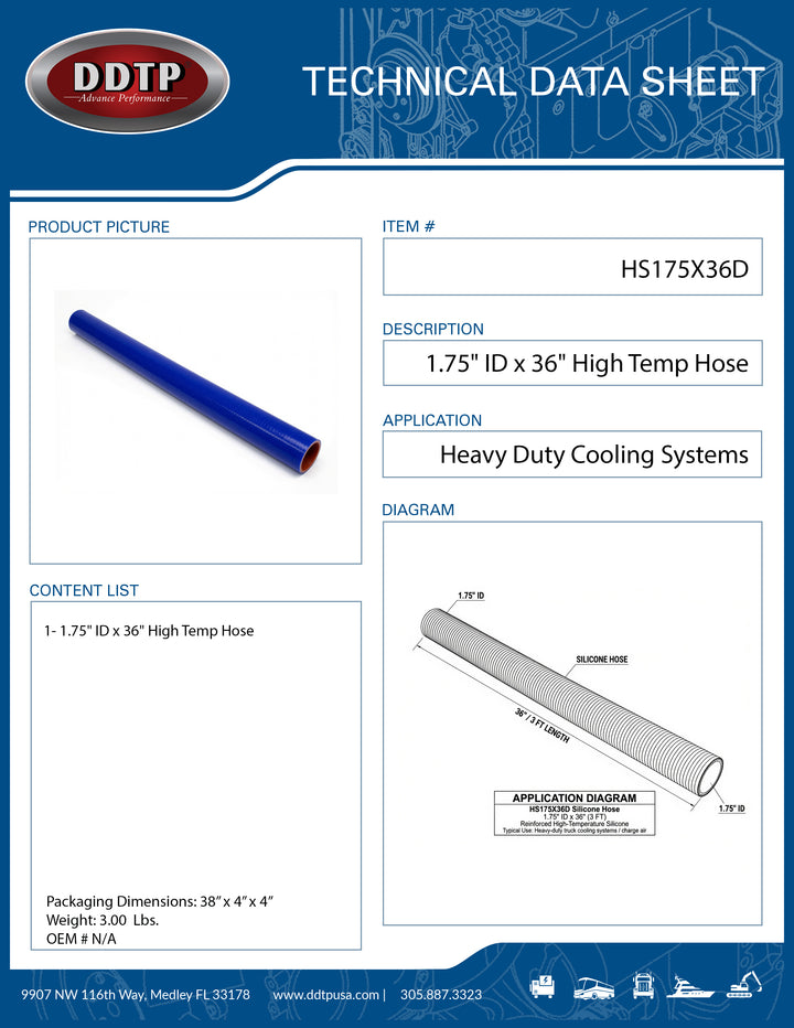 1.75" ID x 36" High Temperature Hose (HS175X36D)