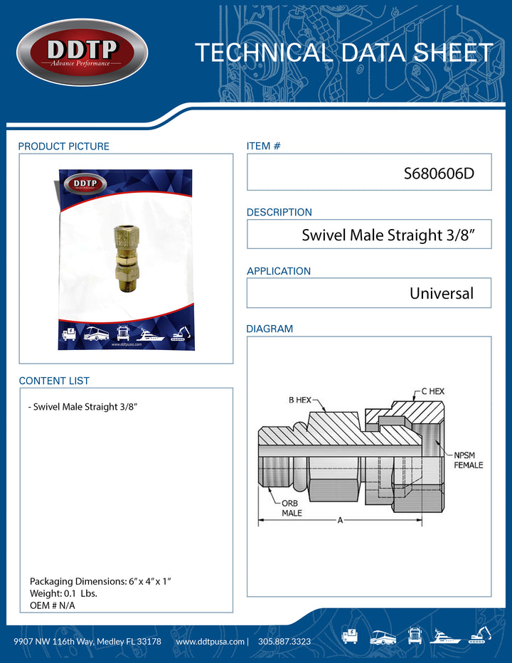 Brass Straight Male Swivel Fitting 3/8"