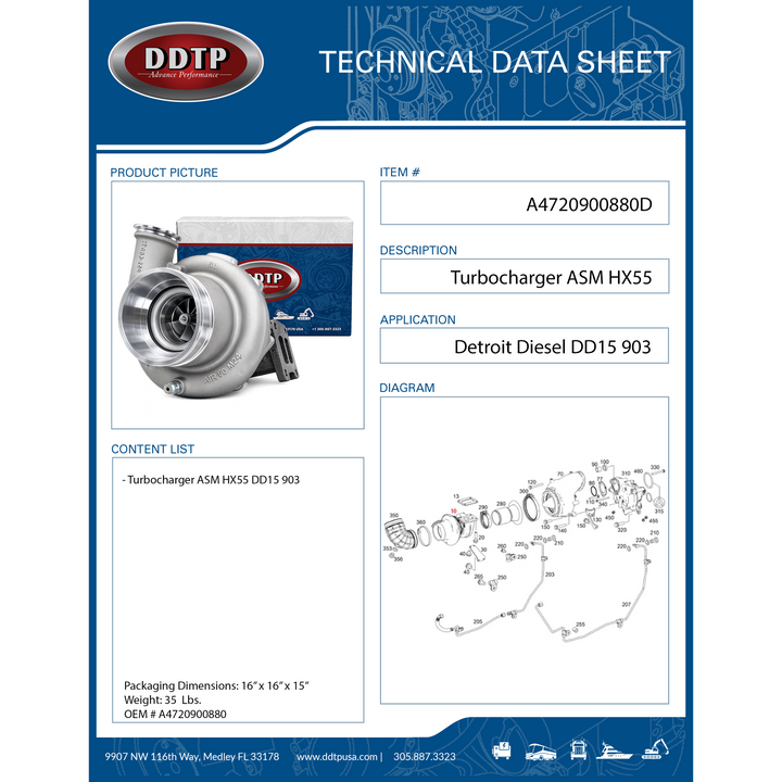 Turbocharger Assembly HX55 Detroit Diesel DD15 903