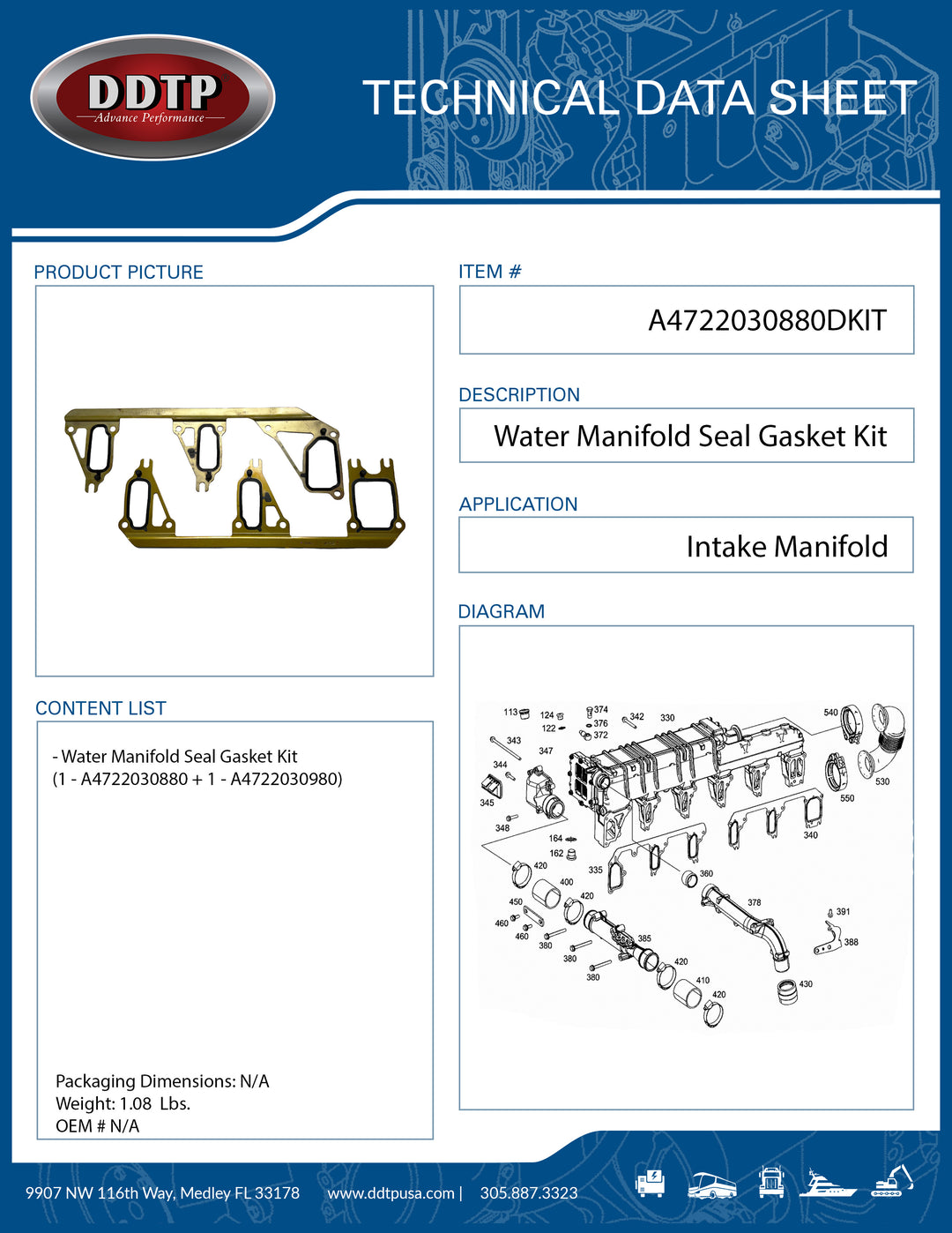 Water Manifold Seal Gasket Kit (1 - A4722030880 + 1 - A4722030980)