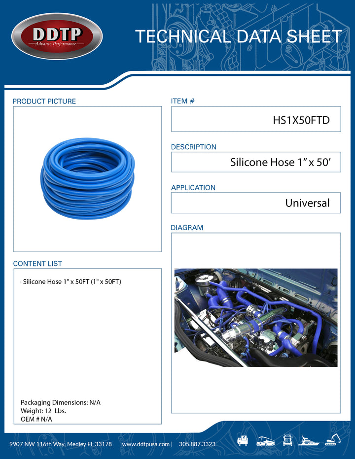 Blue Silicone Hose 1" x 50'