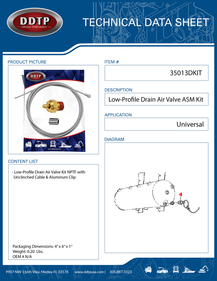 Low-Profile Drain Air Valve Kit 1/4" NPT