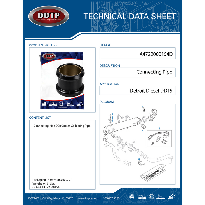 Connecting Pipe EGR Cooler-Collecting Pipe Detroit Diesel DD15