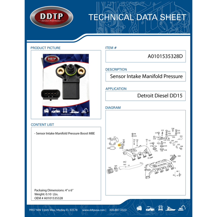 Sensor de presión del colector de admisión MBE (A0101535328)